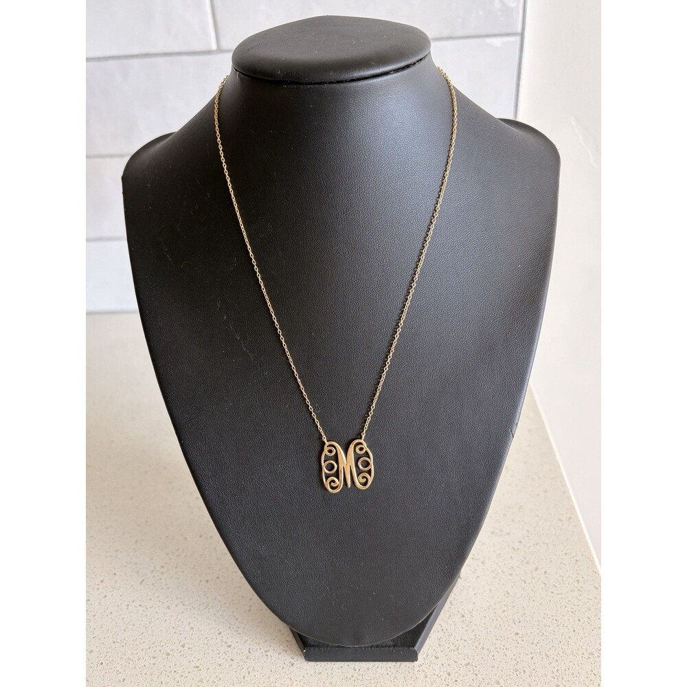 925 Sterling Silver Gold Tone Letter M Monogram Pendant Necklace Vintage Scroll